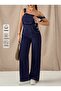 Dark Blue Loose-Leg Garden Jeans Overalls