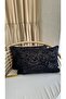Navy Blue Gold Floral Embossed Throw Pillow Cover 2 Pieces
