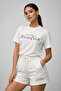 Women's White Cotton Sporty Short Sleeve Oversize T-Shirt and Shorts Bottom Top Set Two Piece Set - 6