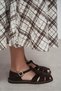 Solto Brown Suede Leather Buckle Detail Flat Sole Women's Sandals - 8