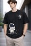 Men's Oversize T-Shirt Travel Astronaut Printed 100% Cotton T-Shirt Comfortable Fit