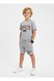 Colorful Capri Print Detailed Boys' Round Neck T-Shirt Top and Bottom Set