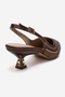 Royale Brown Satin Stone Women's Short Heeled Evening Dress Shoes - 5