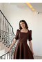 Olen Brown Short Sleeve Maxi Long Length Flared Skirt Evening Dress - 3