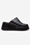 Nives Black Genuine Leather Perforated Women's Wedge Heeled Slippers - 4