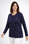 Women's Patterned Round Neck Relaxed Fit Combed Cotton Blouse for Middle Age and Above Mothers 8602 - 2