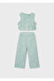Girl's Ruffled Blouse and Trousers Set Green - 03592