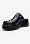 Nives Black Genuine Leather Perforated Women's Wedge Heeled Slippers - 6