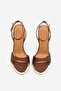 Women's Oval Toe Ankle Strap Gold Metal Frame Classic Heeled Sandals Dospin Brown Satin - 7