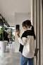 Women's Garnished Stone-Detail Oversized Shirt Black and White - 3