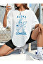 Cowgirl Summer Mix Printed Oversize Crew Neck Short Sleeve White Women's Tshirt