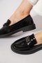 Balasef min buckle moccasin genuine leather women's shoes black patent leather - 4