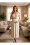 New Season Ecru Maternity Summer Nightgown with Nursing Features and Lace Detailed Design Short Sleeve Nightgown - 3