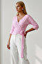 Pink Double-Breasted Tie-Up Textured Three-Quarter Cuff Sleeve Blouse - 3