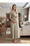 New Season Green Maternity Summer Nightgown with Nursing Features and Lace Detailed Design Short Sleeve Nightgown - 5