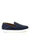 Genuine Suede Leather Navy Blue Knitted Detailed Loafer Men's Shoes - 4657
