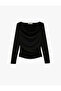 Sandy Fabric Long Sleeve Degaje Collar T-Shirt - 2
