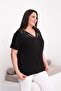 Women's Plus Size Black, Collar Detailed Short Sleeve Viscose Blouse 65N39445 - 6