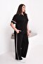 Women's Plus Size Black, Piping Detailed, Pocketed Tracksuit Set 65N39446 - 5