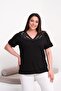 Women's Plus Size Black, Collar Detailed Short Sleeve Viscose Blouse 65N39445 - 5