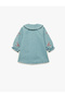 Cotton Long Sleeve Baby Collar Bow Embroidered Denim Dress - 5