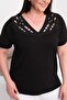 Women's Plus Size Black, Collar Detailed Short Sleeve Viscose Blouse 65N39445 - 7