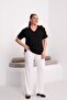 Women's V-Neck Viscose Blouse with Shoulder Detail - 4