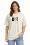 Unisex Oversize T-Shirt 100% Cotton Beige Beast Printed Loose Basic Comfortable Summer Men's Women's T-Shirt - 2