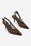 Women's Stiletto Pointed Toe Transparent Mesh Strap Classic Heeled Shoes Vimola Brown Suede - 5