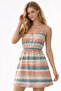 Women's Striped Strap Mini Summer Dress - Beige