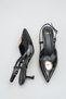 Women's Buckle Open Back Short Pointed Heeled Shoes Black Patent Leather - 3