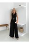 Women's Double Breasted Collar Sleeveless Wide Leg Belted Jumpsuit Overalls
