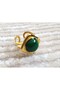 Gold Color Square Patterned Adjustable Steel Ring with Stone in the Center - 2