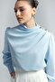 Buttoned Blouse with Stone Detail - Blue - 7