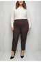 Women's High Waist Plus Size Pocketed Standard Brown Color Steel Fabric Trousers - 5