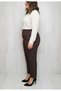 Women's High Waist Plus Size Pocketed Standard Brown Color Steel Fabric Trousers - 4