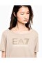 Women's Stone Detailed Logo Patterned Cotton Round Neck Short Sleeve Beige T-Shirt - 4