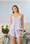 Women's Rope Strap Lace Detailed Daisy Patterned Lilac Shorts Set