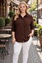 Plus Size Women's Polo Collar Buttoned Washable Fabric Capri Sleeve Cotton Authentic Shirt - 3