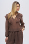 Women's Ruffled and Collar-Tied Flowy Sheer Blouse