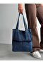 New Season Denim Quality Shoulder Bag with Front Pocket. Length 40 Cm/ Width 35 cm - 5