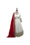 White Chinnon Silk Gown Pant & Dupatta Set - HRT4500 | White - XL