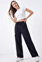 Women's Black Oversize Parachute Fabric Cargo Pants with Pockets, Adjustable Leg Clips, Baggy Pants - 2