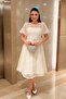 Sequin Fabric Balloon Sleeve Midi Dress - White