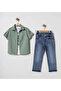 Boys' 3-Piece Premium Set - Patterned Shirt, 100% Cotton T-Shirt, and Jeans with Adjustable Waist - 3