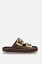 Elovelle Brown Rustic Women's Stylish Double Buckle Orthopedic Comfortable Straw Ergonomic Non-Slip Sole Slippers - 2