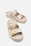 Bianca Vellini Beige Rustic Women's Stylish Double Buckle Orthopedic Comfortable Straw Ergonomic Non-Slip Sole Slippers