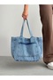 New Season Denim Jean Large Quality Shoulder Bag with Front Pocket. Length 38 Cm/ Width 52 cm - 5