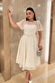 Sequin Fabric Balloon Sleeve Midi Dress - White - 3