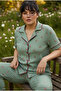 Green Patterned Bürümcük-Krınkıl Large Size Battal Buttoned Ribbed Pajama Set 26120825